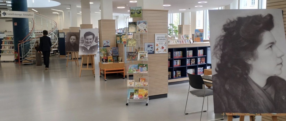 Portraits displayed in the library